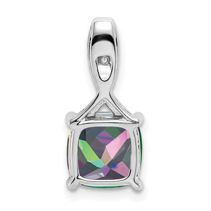 14k White Gold Cushion Mystic Fire Topaz and Real Diamond Pendant