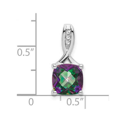 14k White Gold Cushion Mystic Fire Topaz and Real Diamond Pendant