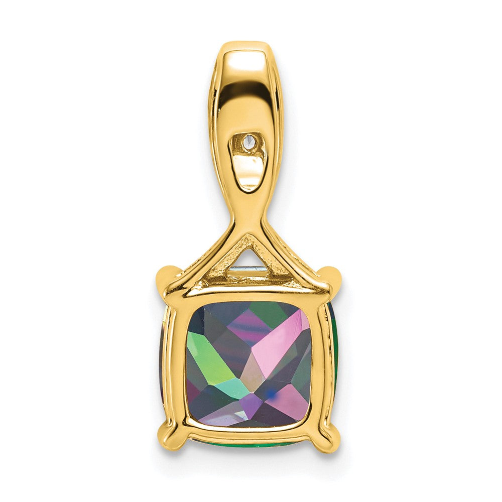 14K Yellow Gold Cushion Mystic Fire Topaz and Real Diamond Pendant