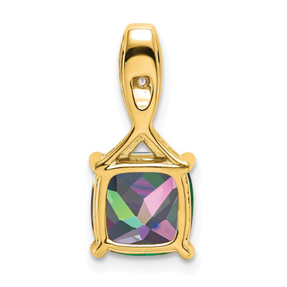 14K Yellow Gold Cushion Mystic Fire Topaz and Real Diamond Pendant