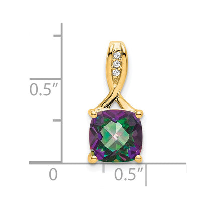 14K Yellow Gold Cushion Mystic Fire Topaz and Real Diamond Pendant