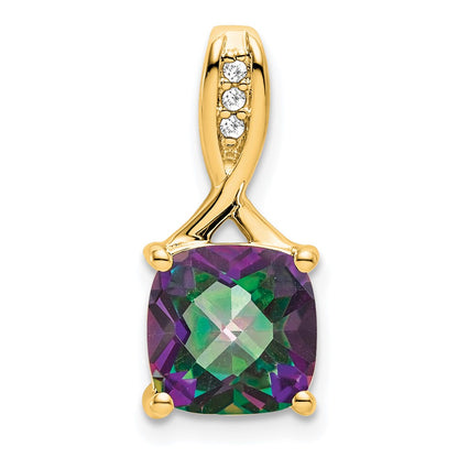 14K Yellow Gold Cushion Mystic Fire Topaz and Real Diamond Pendant