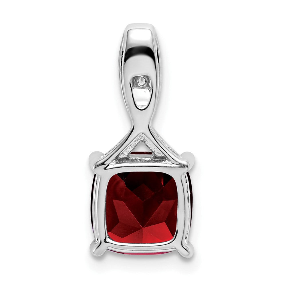 14k White Gold Cushion Garnet and Real Diamond Pendant