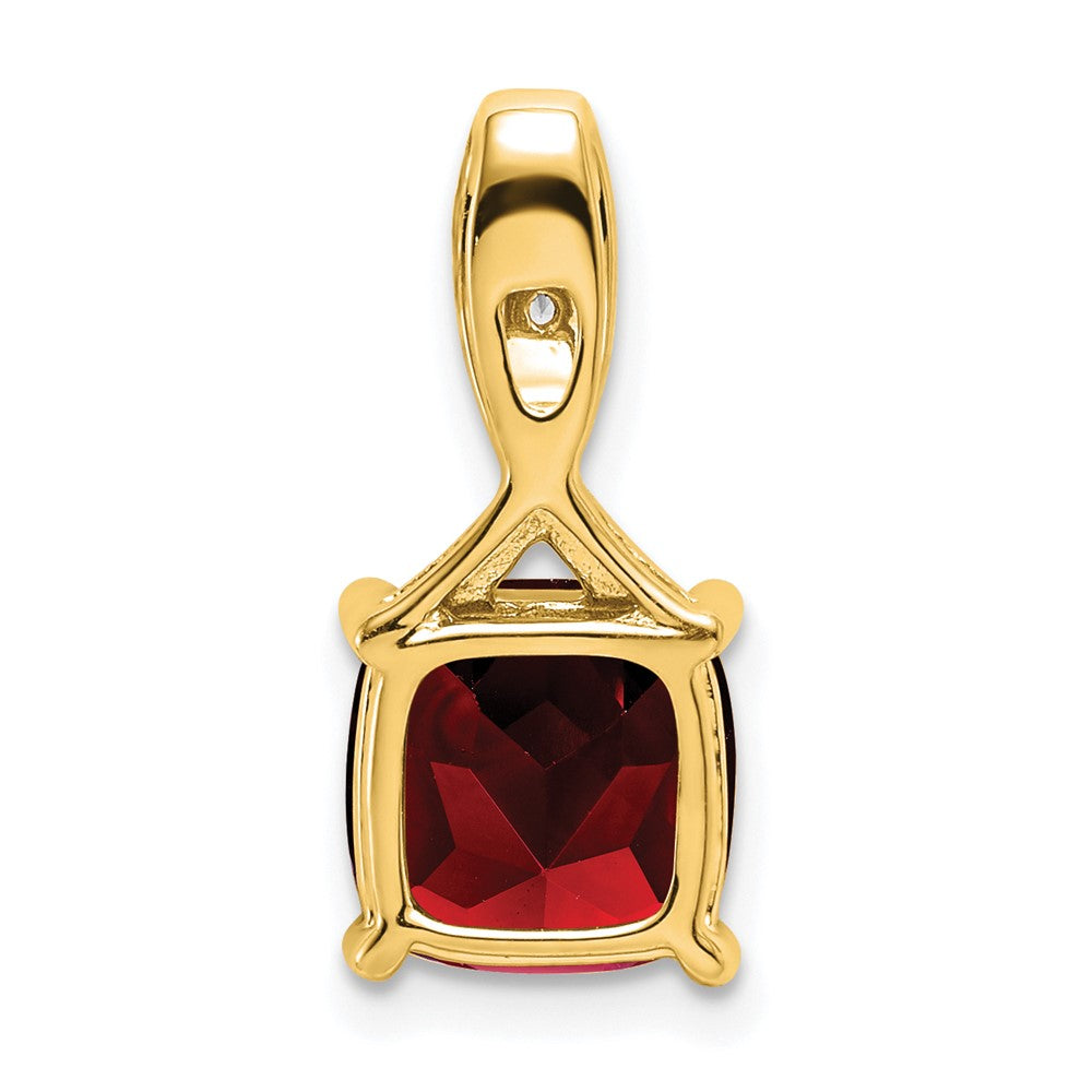 14K Yellow Gold Cushion Garnet and Real Diamond Pendant