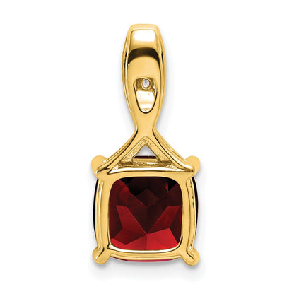 14K Yellow Gold Cushion Garnet and Real Diamond Pendant