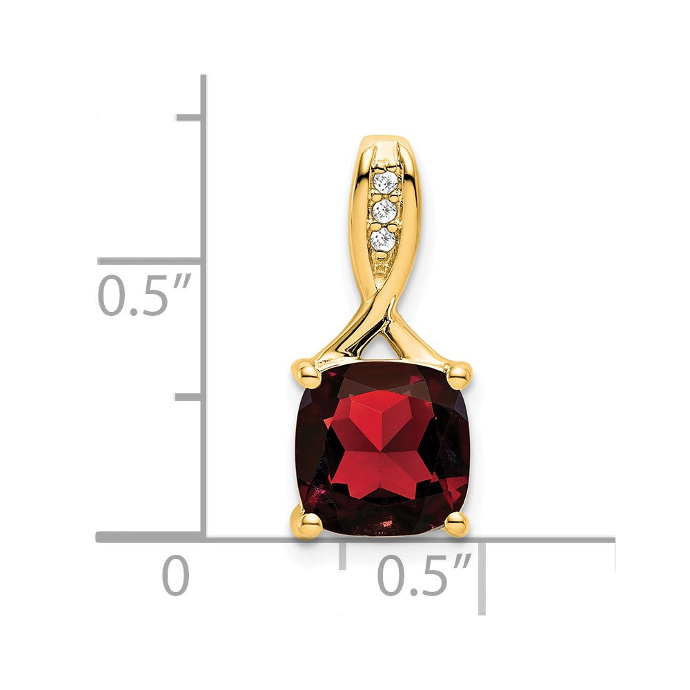 14K Yellow Gold Cushion Garnet and Real Diamond Pendant