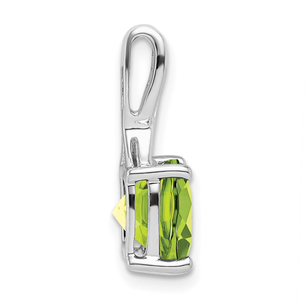 14k White Gold Cushion Peridot and Real Diamond Pendant