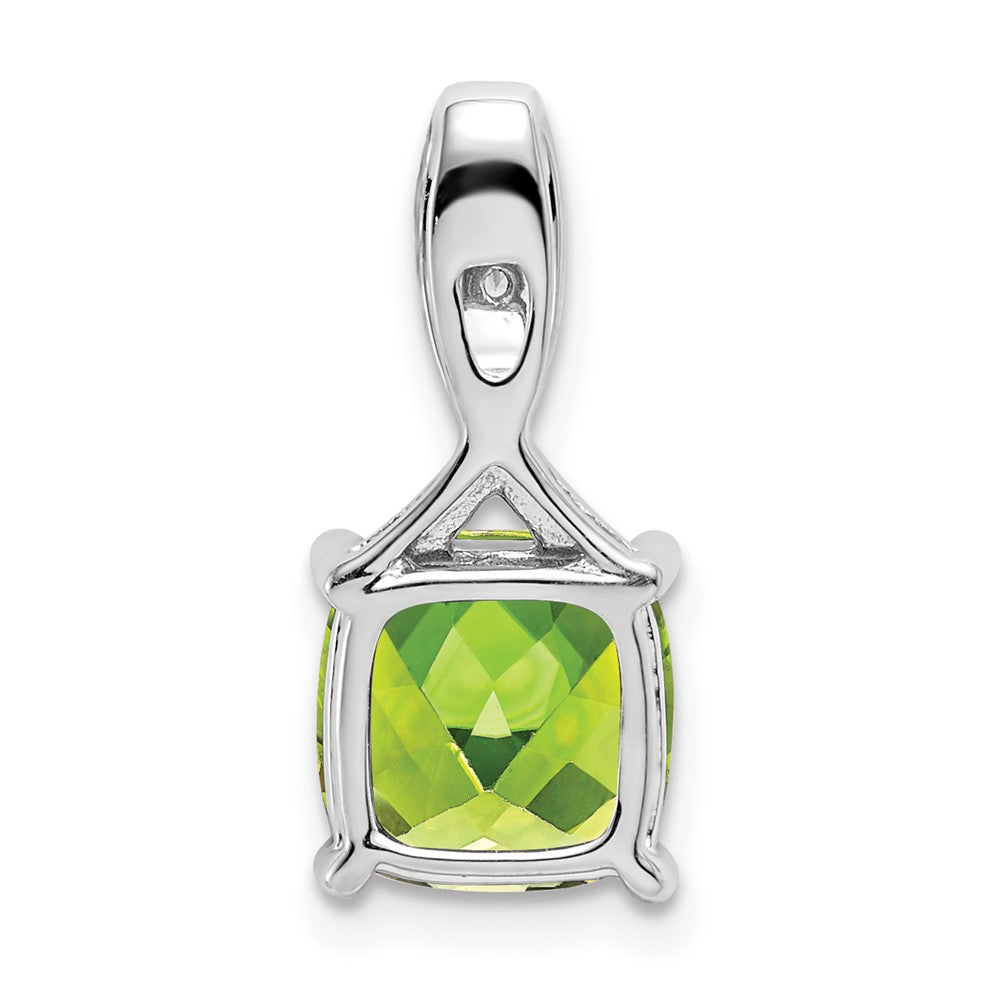 14k White Gold Cushion Peridot and Real Diamond Pendant