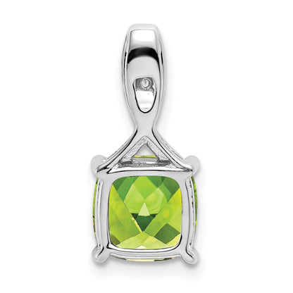 14k White Gold Cushion Peridot and Real Diamond Pendant
