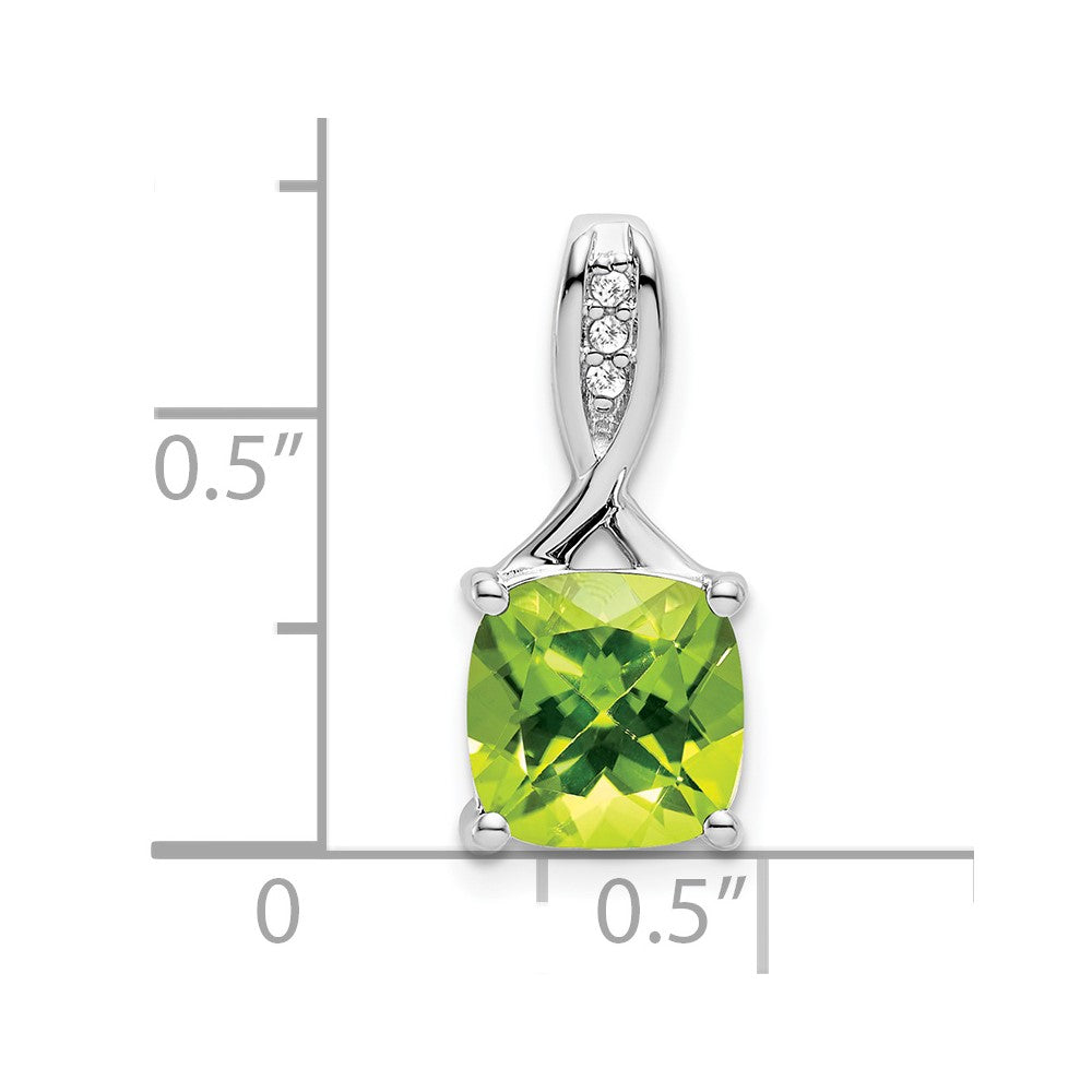 14k White Gold Cushion Peridot and Real Diamond Pendant