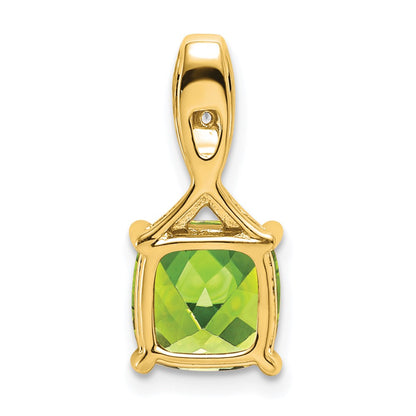 14K Yellow Gold Cushion Peridot and Real Diamond Pendant
