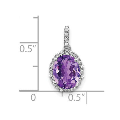 14k White Gold Oval Amethyst and Real Diamond Halo Pendant