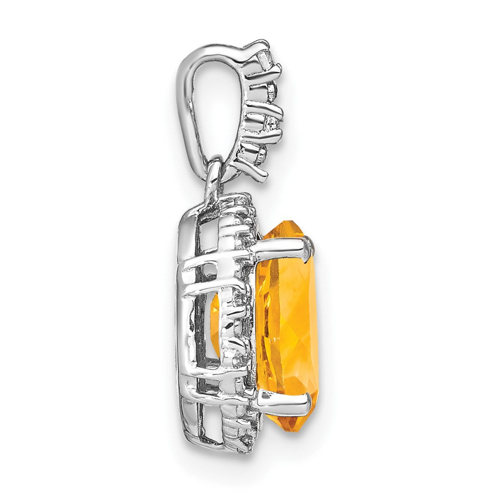 14k White Gold Oval Citrine and Real Diamond Halo Pendant