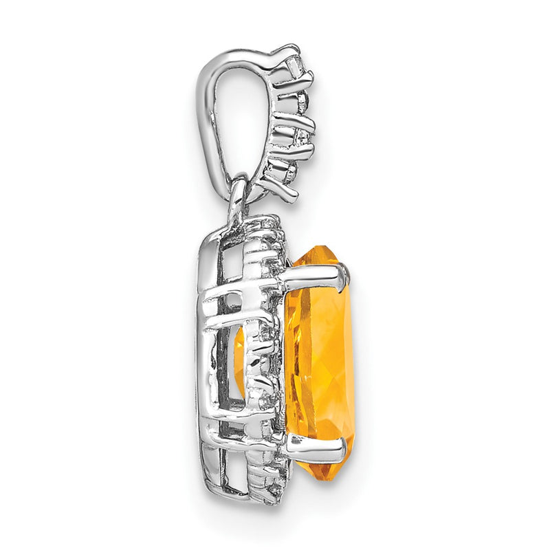14k White Gold Oval Citrine and Real Diamond Halo Pendant