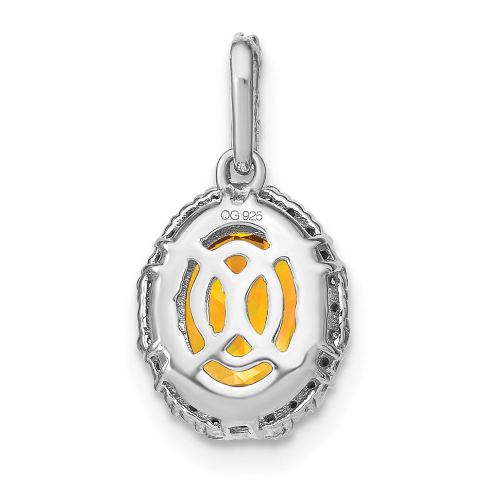 14k White Gold Oval Citrine and Real Diamond Halo Pendant