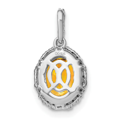14k White Gold Oval Citrine and Real Diamond Halo Pendant