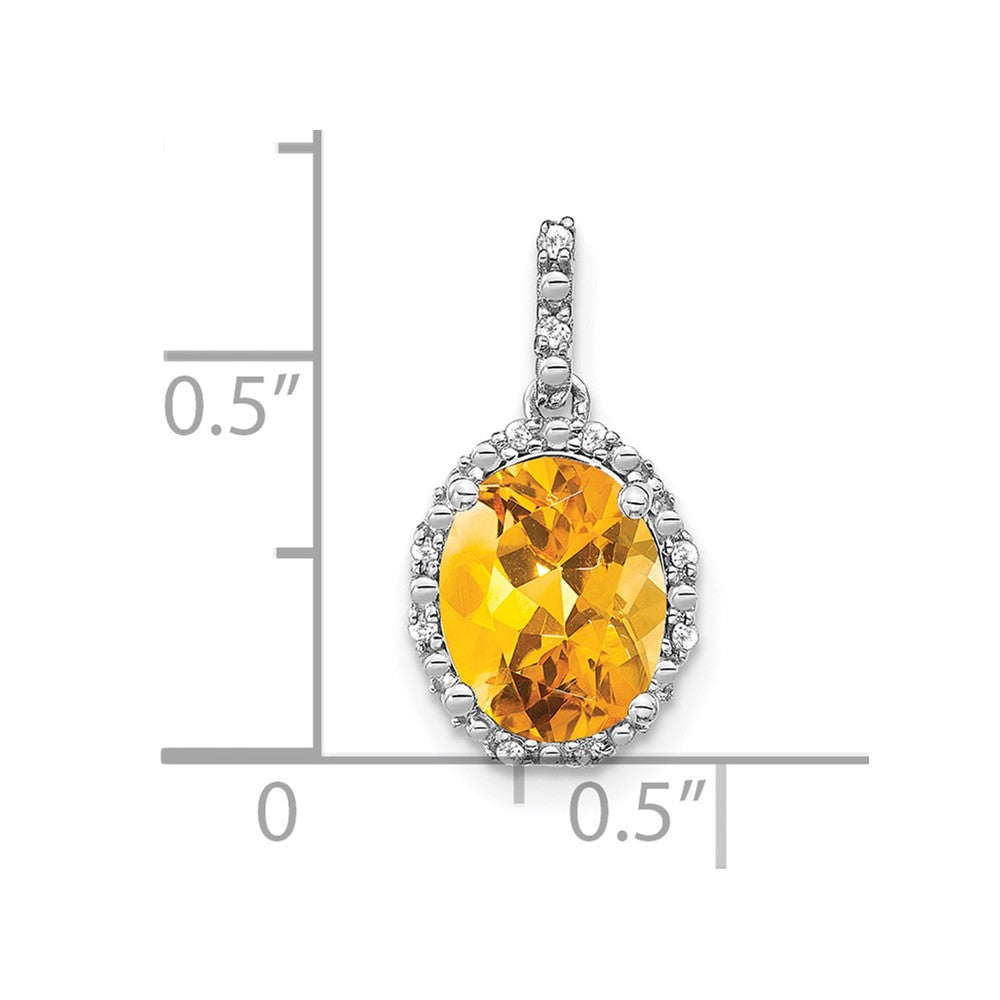14k White Gold Oval Citrine and Real Diamond Halo Pendant