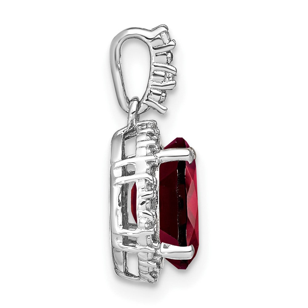 14k White Gold Oval Garnet and Real Diamond Halo Pendant