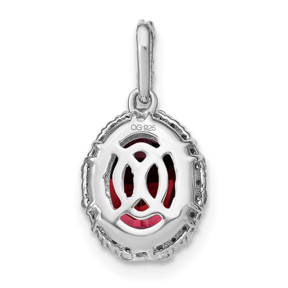 14k White Gold Oval Garnet and Real Diamond Halo Pendant