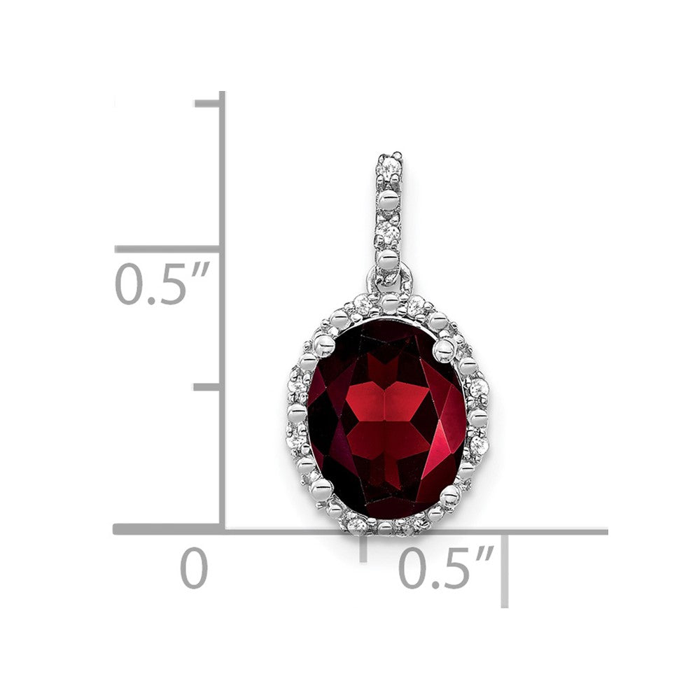 14k White Gold Oval Garnet and Real Diamond Halo Pendant