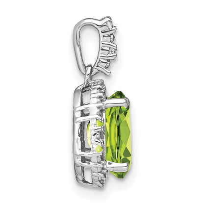 14k White Gold Oval Peridot and Real Diamond Halo Pendant