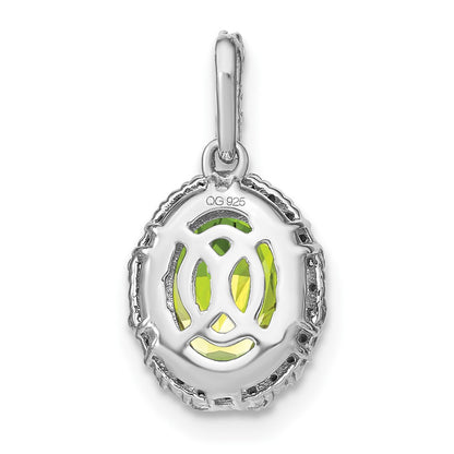 14k White Gold Oval Peridot and Real Diamond Halo Pendant