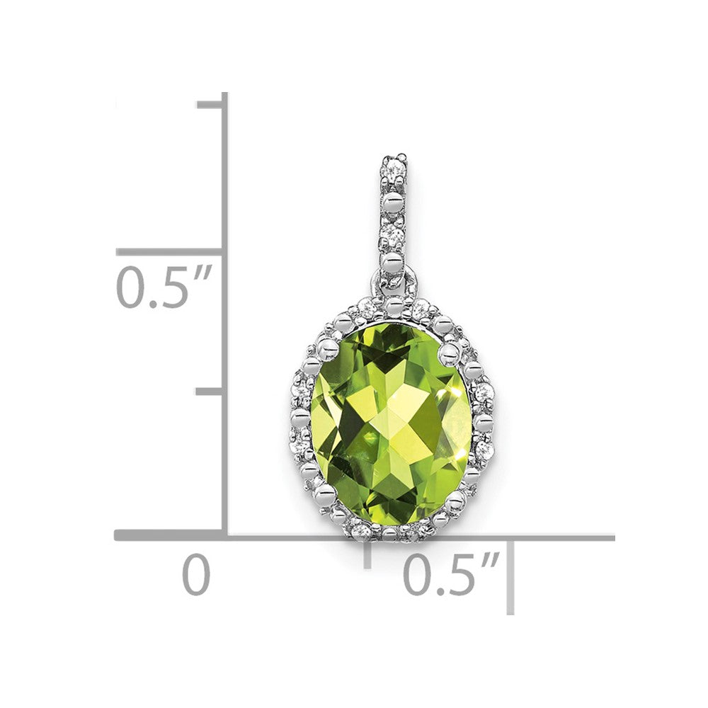 14k White Gold Oval Peridot and Real Diamond Halo Pendant