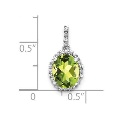14k White Gold Oval Peridot and Real Diamond Halo Pendant
