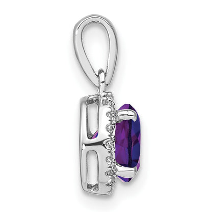 14k White Gold Amethyst and Real Diamond Halo Pendant