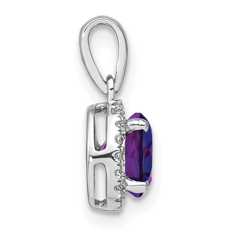 14k White Gold Amethyst and Real Diamond Halo Pendant