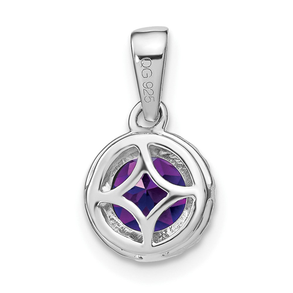 14k White Gold Amethyst and Real Diamond Halo Pendant