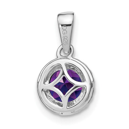 14k White Gold Amethyst and Real Diamond Halo Pendant
