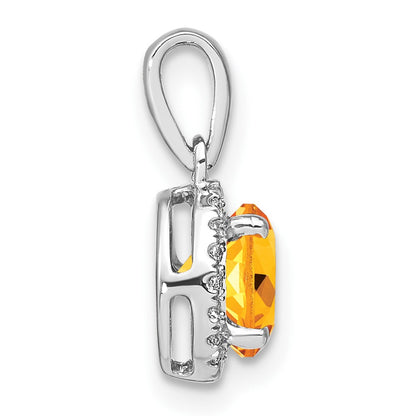 14k White Gold Citrine and Real Diamond Halo Pendant