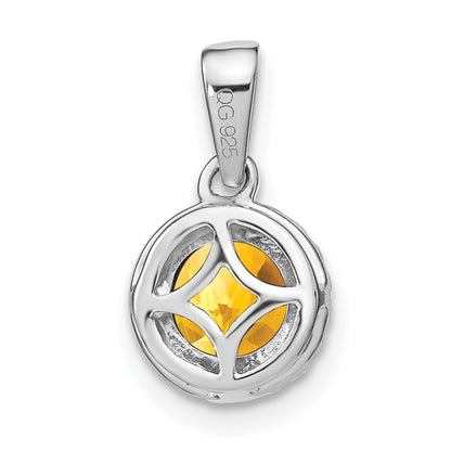 14k White Gold Citrine and Real Diamond Halo Pendant