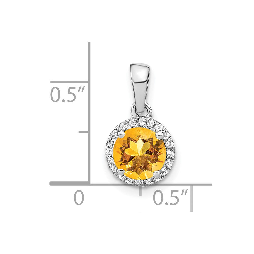 14k White Gold Citrine and Real Diamond Halo Pendant
