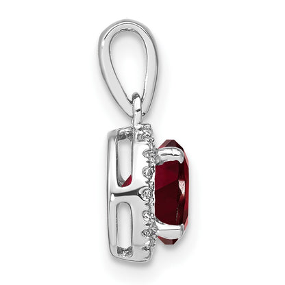 14k White Gold Garnet and Real Diamond Halo Pendant