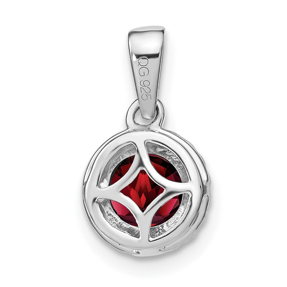 14k White Gold Garnet and Real Diamond Halo Pendant