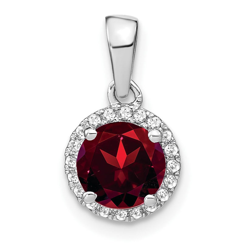 14k White Gold Garnet and Real Diamond Halo Pendant