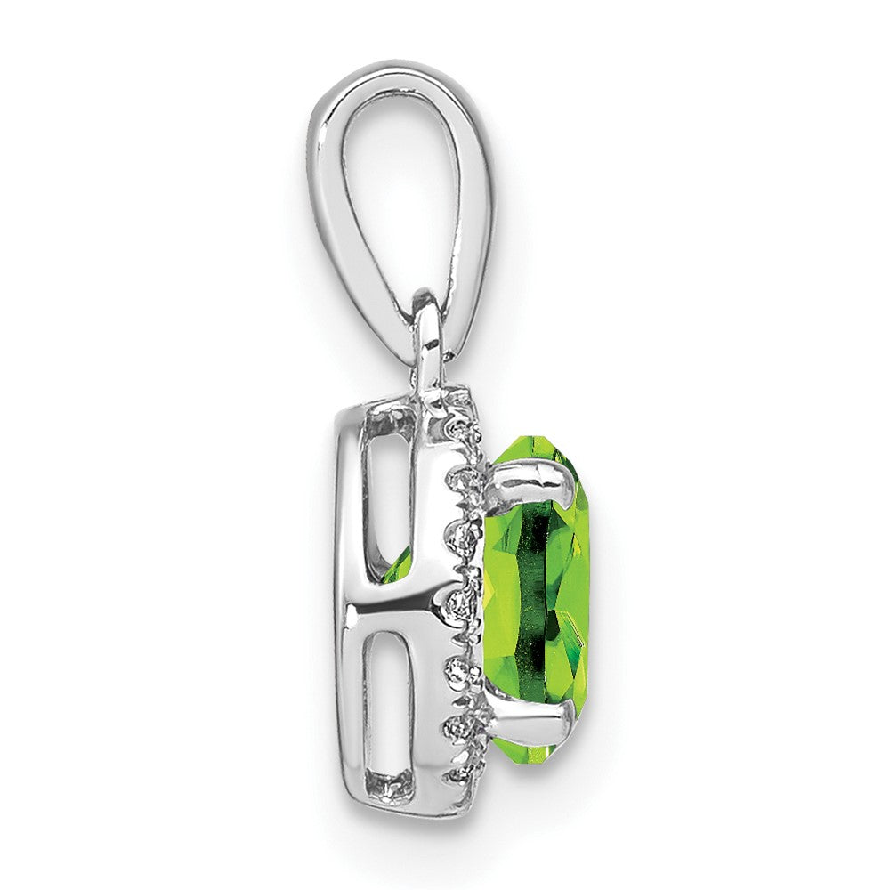 14k White Gold Peridot and Real Diamond Halo Pendant