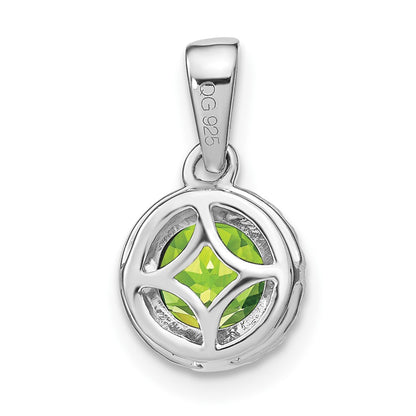 14k White Gold Peridot and Real Diamond Halo Pendant