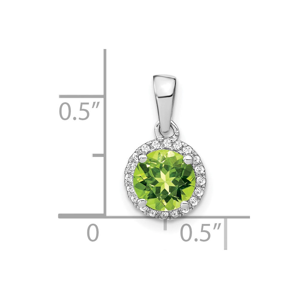14k White Gold Peridot and Real Diamond Halo Pendant
