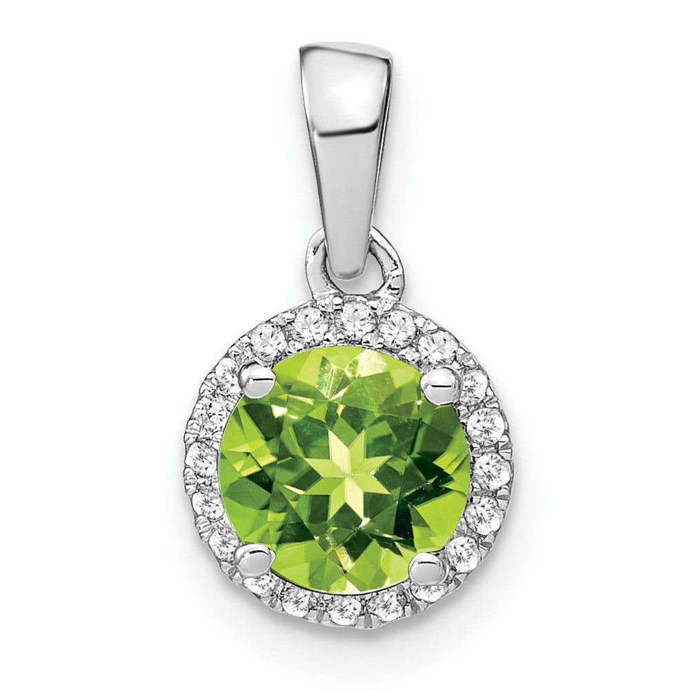 14k White Gold Peridot and Real Diamond Halo Pendant