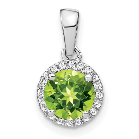 14k White Gold Peridot and Real Diamond Halo Pendant