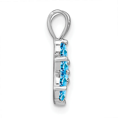 14k White Gold Blue Topaz Floral Pendant