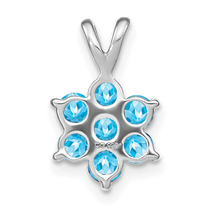 14k White Gold Blue Topaz Floral Pendant