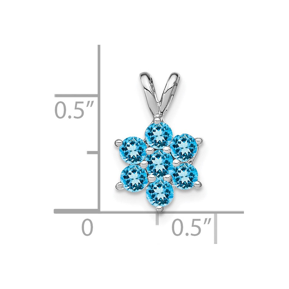 14k White Gold Blue Topaz Floral Pendant