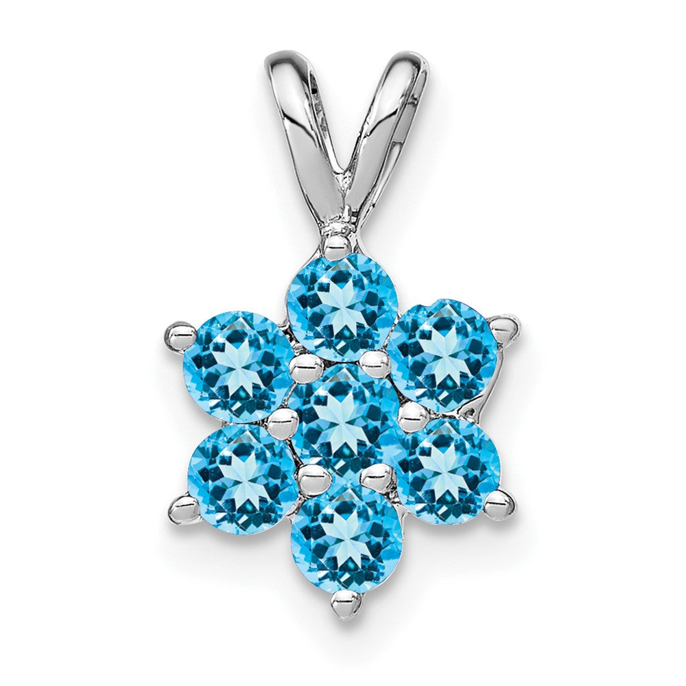 14k White Gold Blue Topaz Floral Pendant