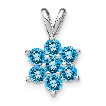 14k White Gold Blue Topaz Floral Pendant