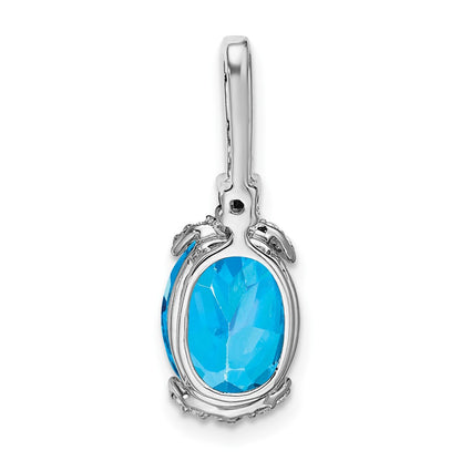 14k White Gold Oval Blue Topaz/Amethyst/Real Diamond Pendant