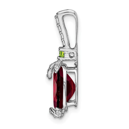 14k White Gold Oval Garnet/Peridot/Real Diamond Pendant